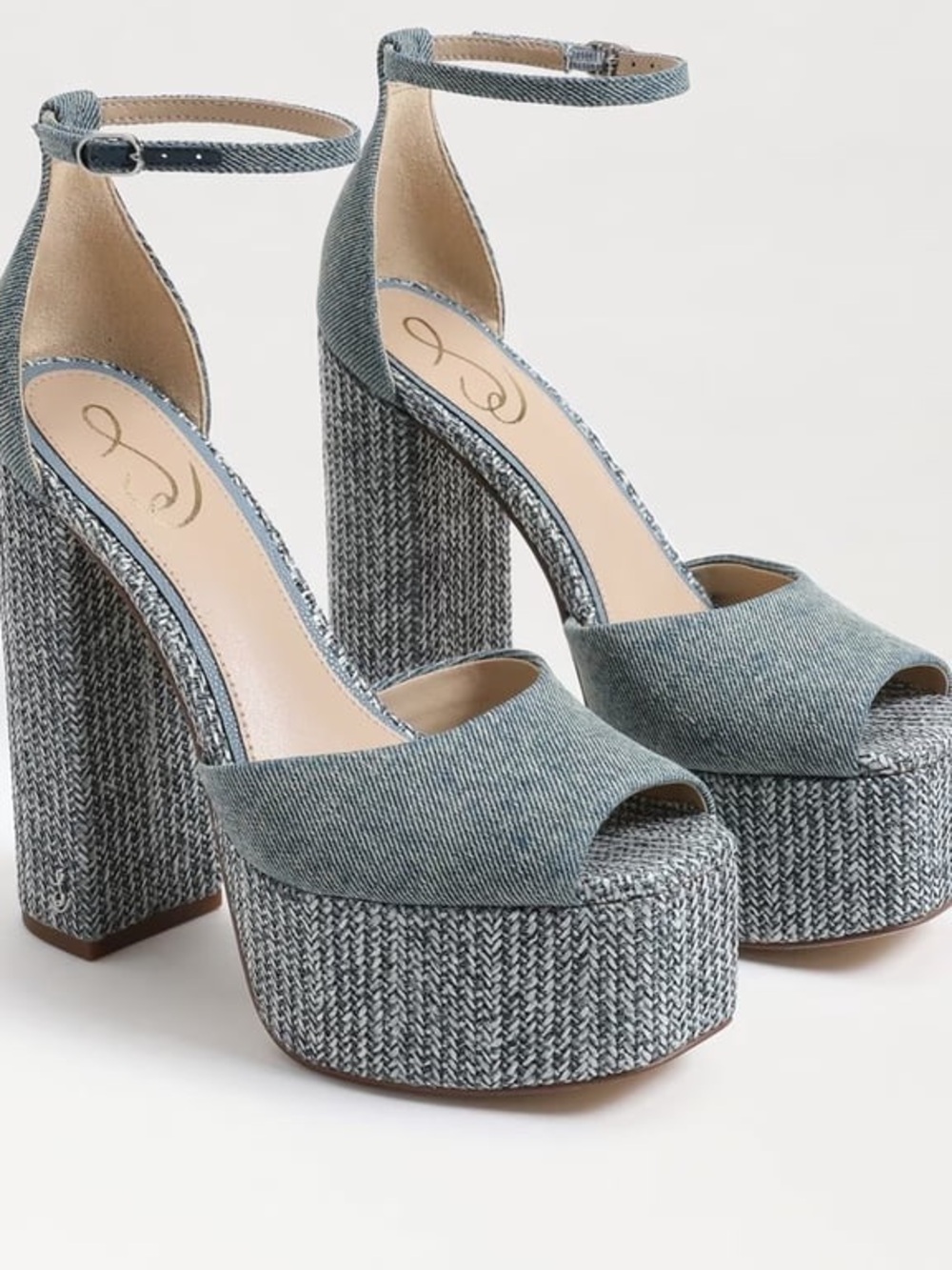 Sam Edelman Chunky Platform Ankle-Strap Sandals in Denim Blue Kori